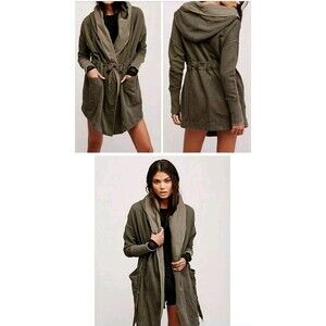 Free People Brentwood Cardi Cardigan Hooded Sweater Jacket Longline XS